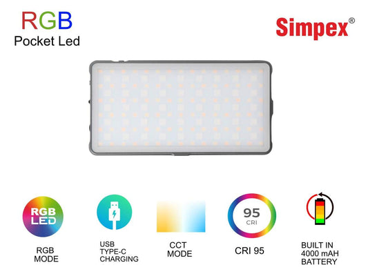 Simpex RGB Pocket LED Light with Built in 4000MAh Rechargeable Battery
