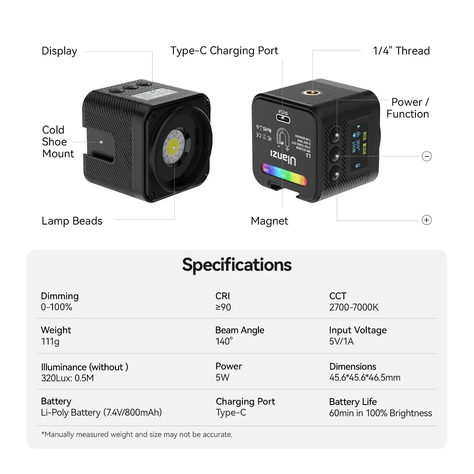 Ulanzi L3 RGB LED Waterproof Video Light Mini Magnetic Cube 2700K 7000K Ulanzi