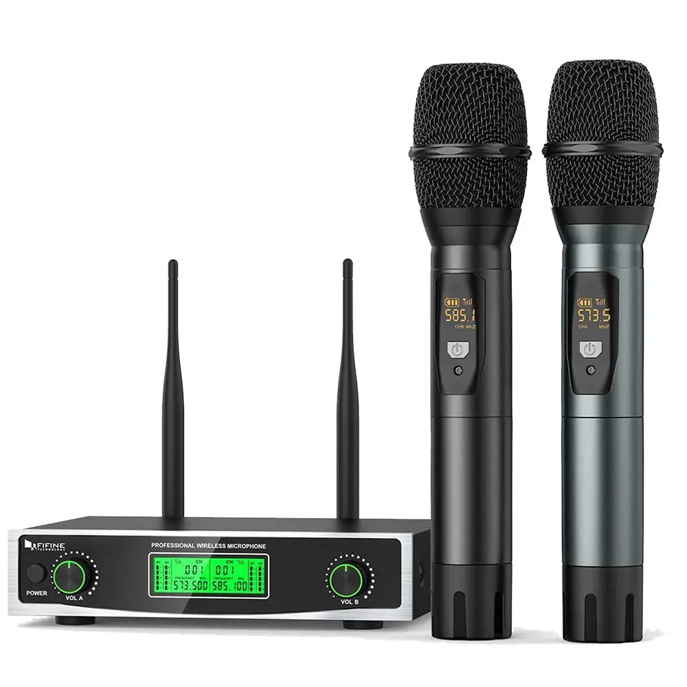 FIFINE K040 Dual Wireless Handheld Microphone System | UHF Cordless Dynamic Microphones with Dual-Channel Receiver