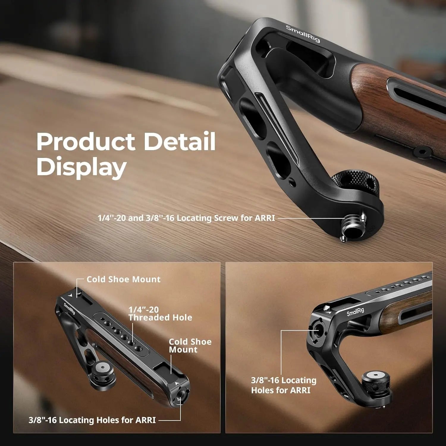 SmallRig Wooden Top Handle with ARRI Locating Screws Retractable Mount 5252 SMALLRIG