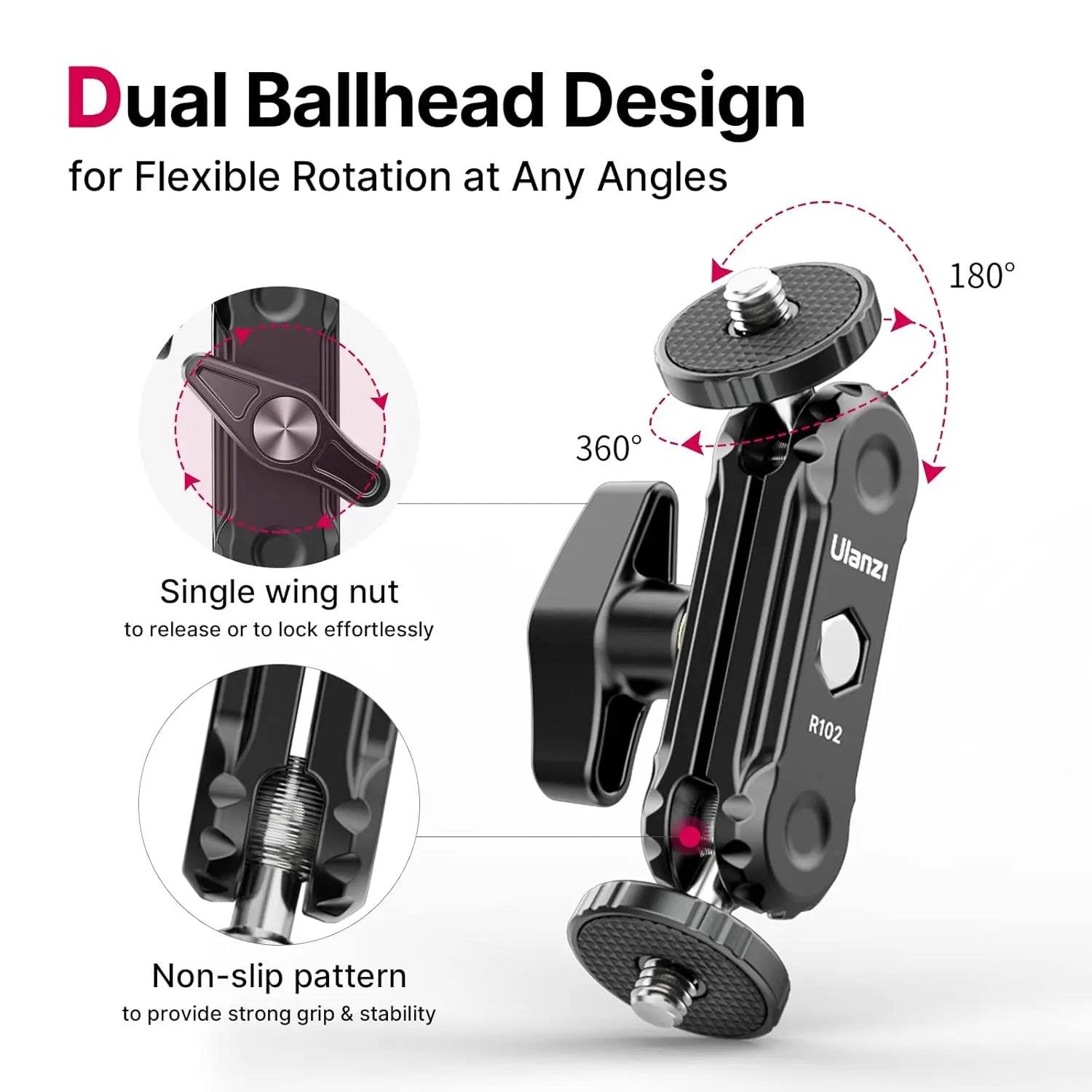 Ulanzi R102 Double Ball Head Magic Arm with 1/4-20 Screws Ulanzi