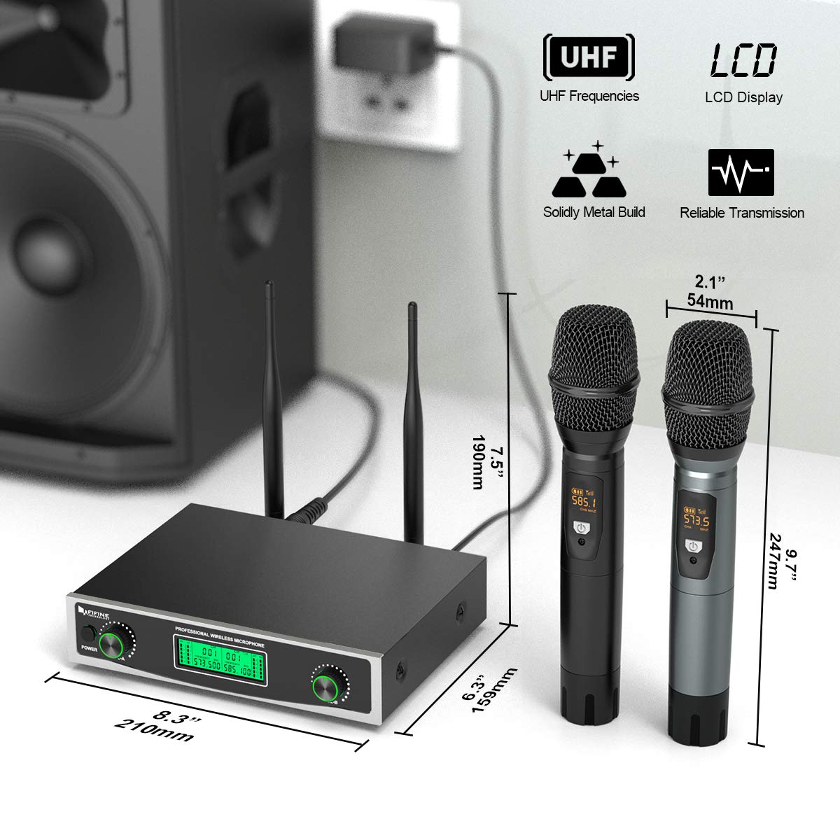 FIFINE K040 Dual Wireless Handheld Microphone System | UHF Cordless Dynamic Microphones with Dual-Channel Receiver
