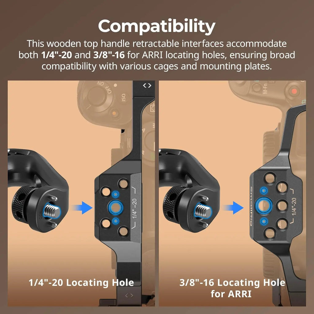 SmallRig Wooden Top Handle with ARRI Locating Screws Retractable Mount 5252 SMALLRIG