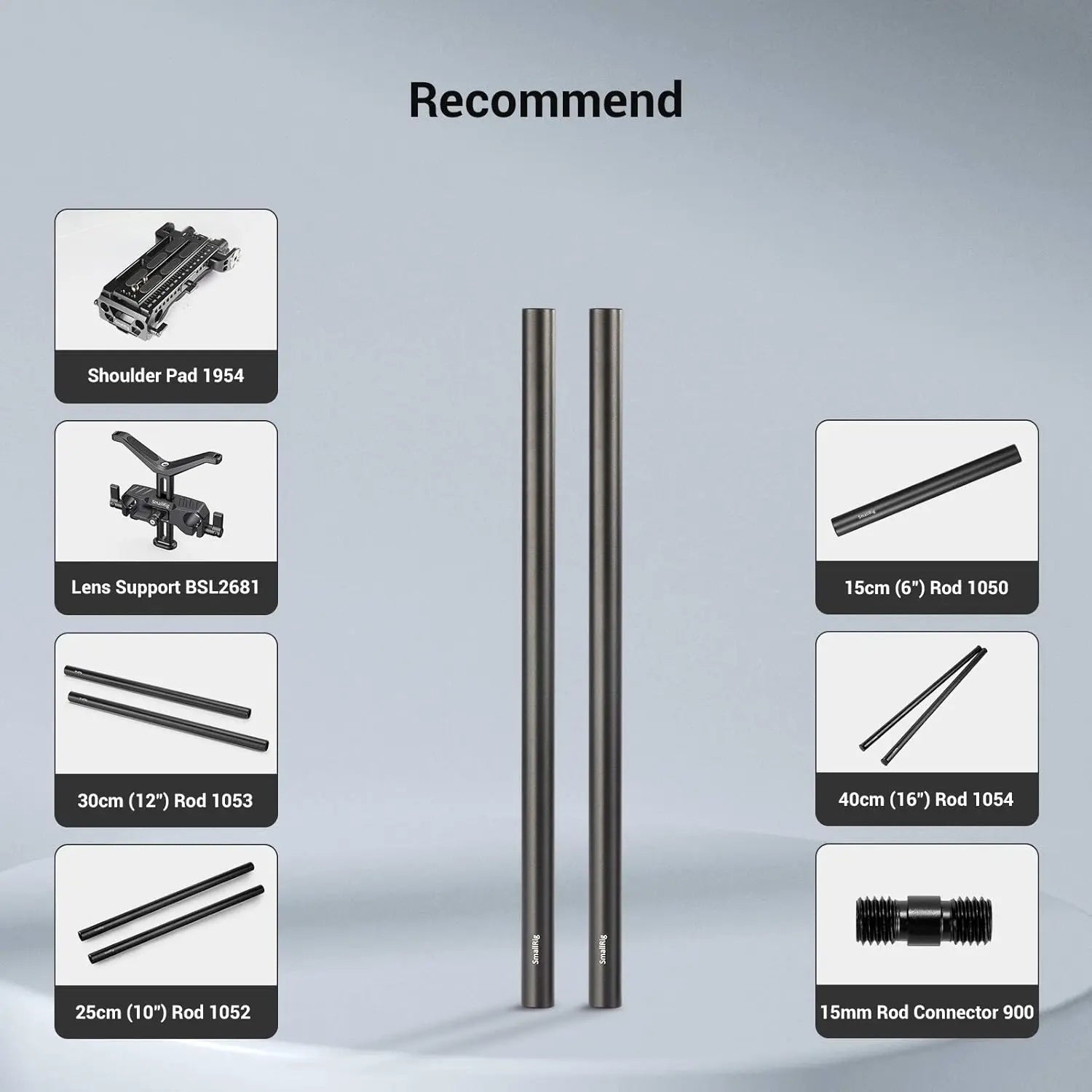 SMALLRIG 15mm Camera Rods 8 Inch Aluminum Alloy Rail Support System 1051 SMALLRIG