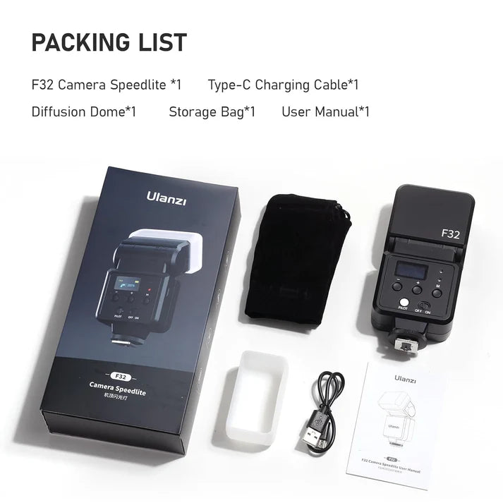 Ulanzi VIJIM F32 Camera Flash Speedlite GN32 5600K, Hot Shoe Mount