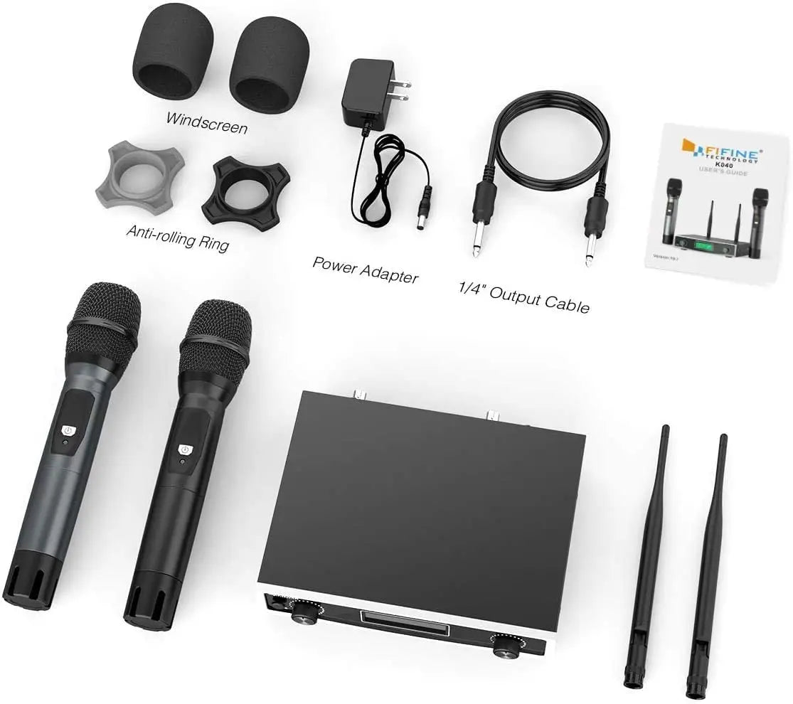 FIFINE K040 Dual Wireless Handheld Microphone System | UHF Cordless Dynamic Microphones with Dual-Channel Receiver