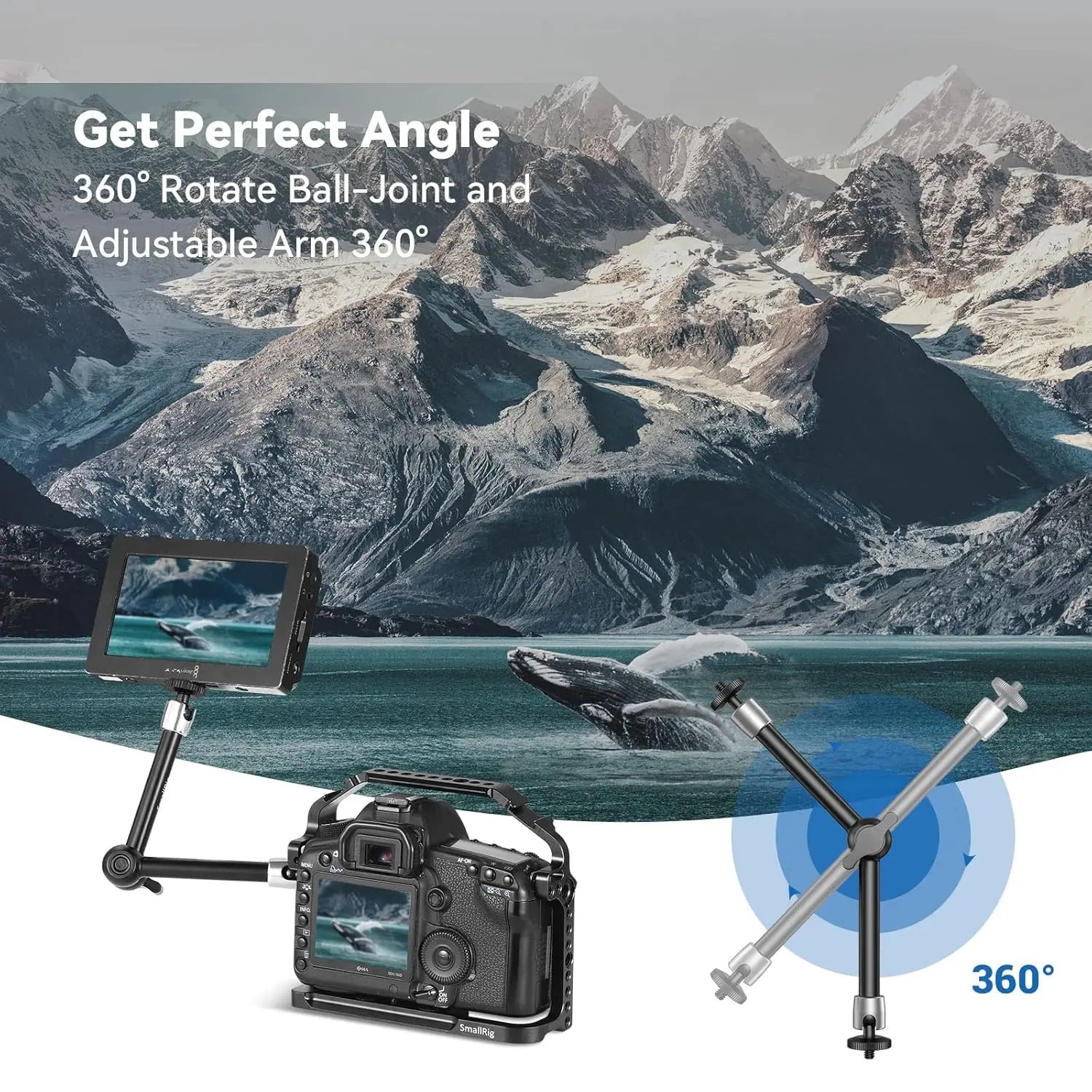 SmallRig Adjustable Articulating Magic Arm 9 point 8 Inch with Dual 1 by 4 Screw 2066B SMALLRIG