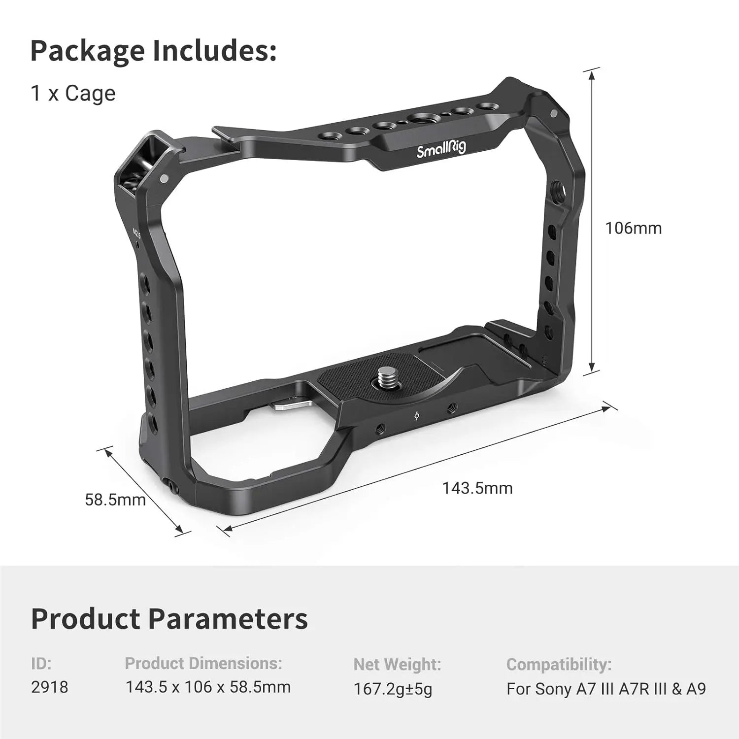 SmallRig Light Weight Camera Cage for Sony A7 III A7R III A9 2918 SMALLRIG