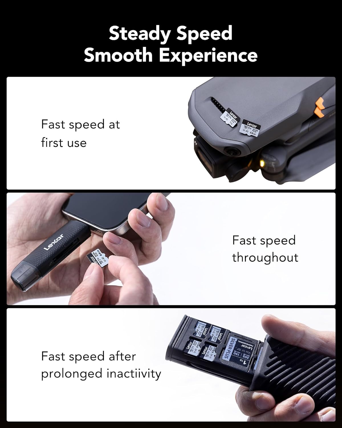 Lexar Silver Plus 64GB microSDXC Memory Card, High-Speed Performance for Full HD & 4K Recording