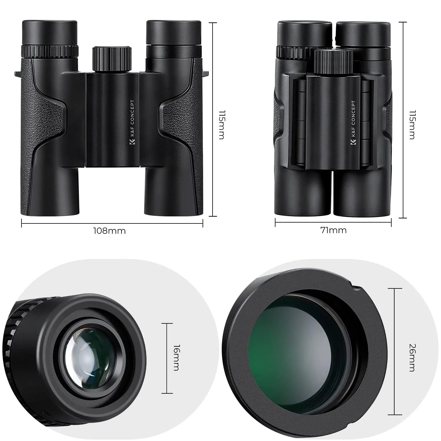 K and F Concept 10x25 Compact Binoculars Waterproof BAK4 K&F