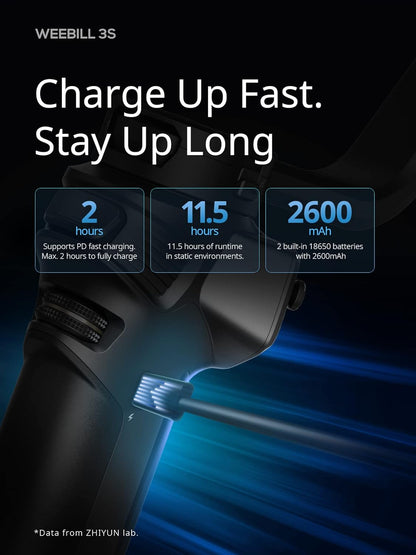 ZHIYUN Weebill 3S Camera Gimbal Stabilizer for DSLR, 3-Axis Handheld Support, Compact Design, Black