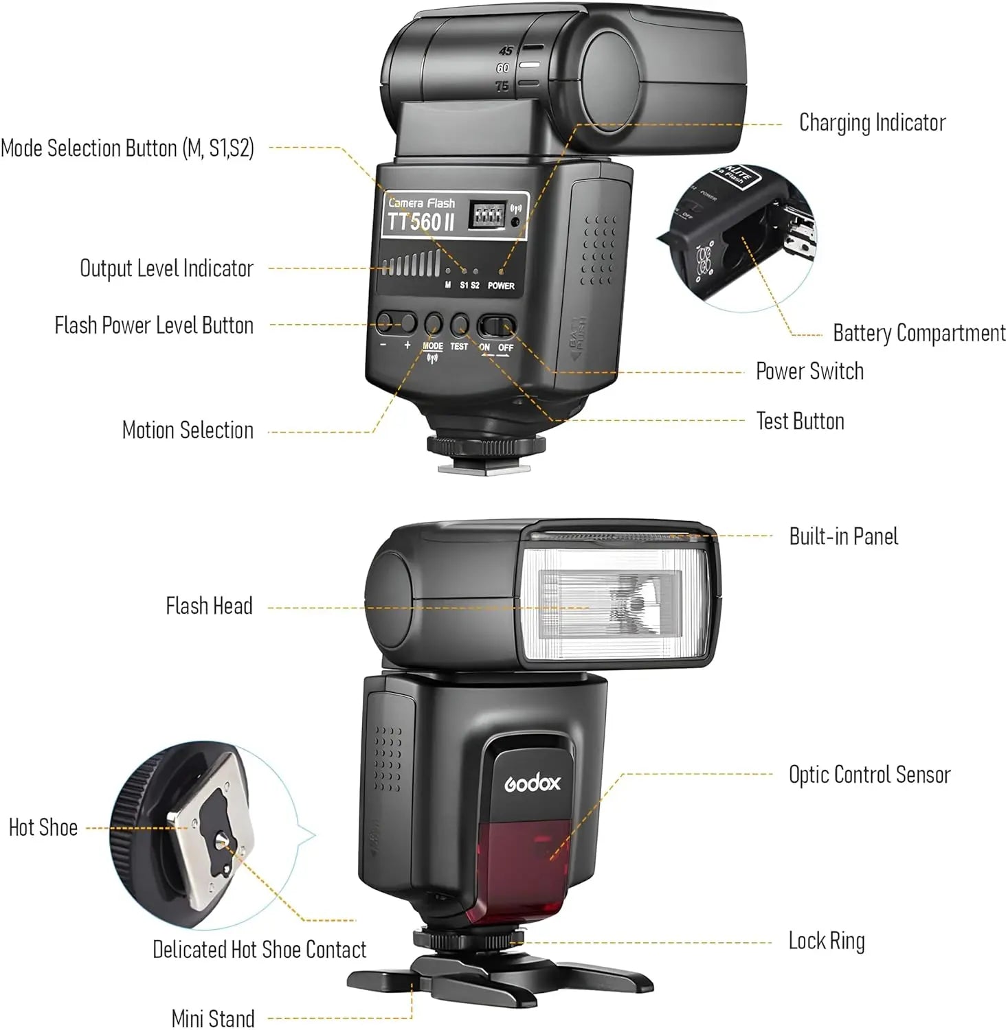 Godox TT560II Wireless Camera Flash GN38 433MHz Speedlite Godox