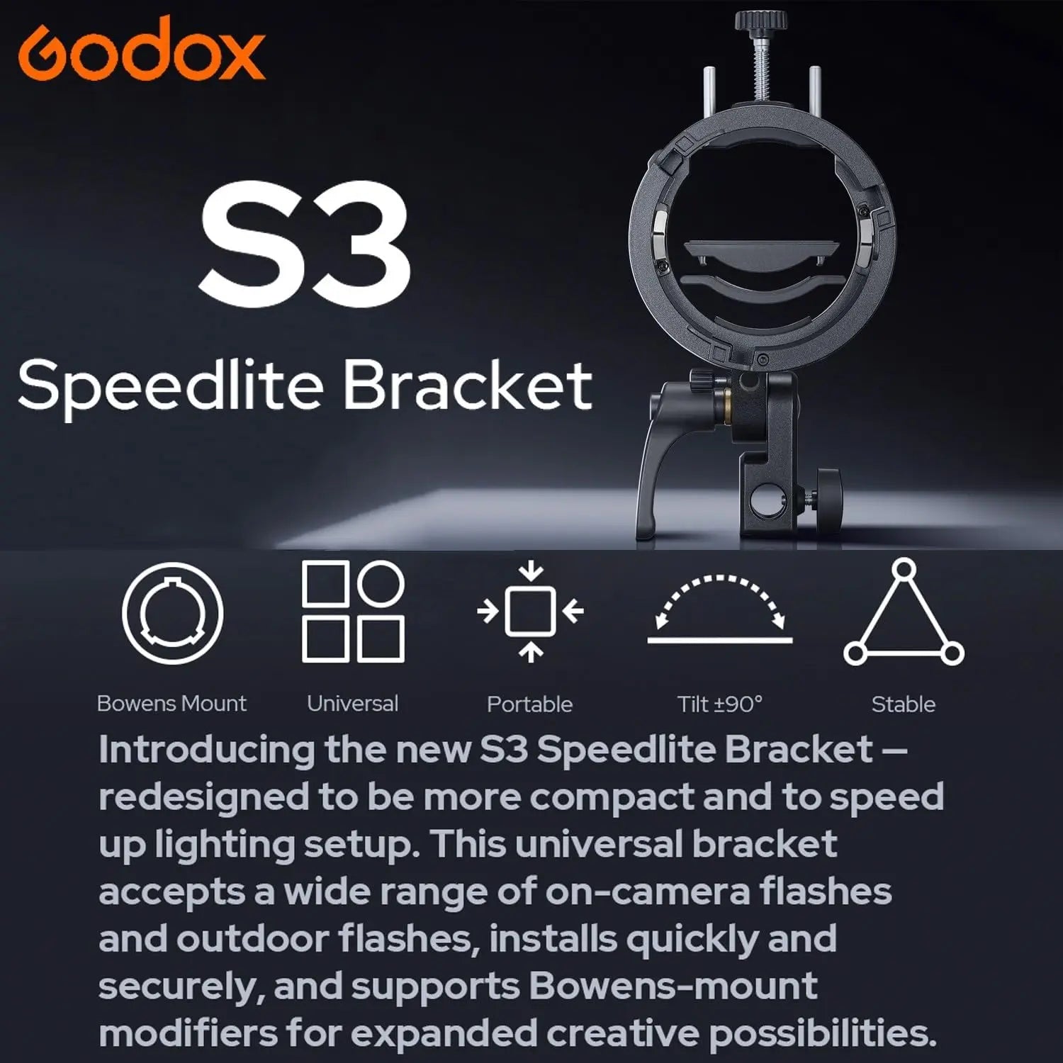 Godox S3 Speedlite Bracket Bowens Mount Flash Holder Godox