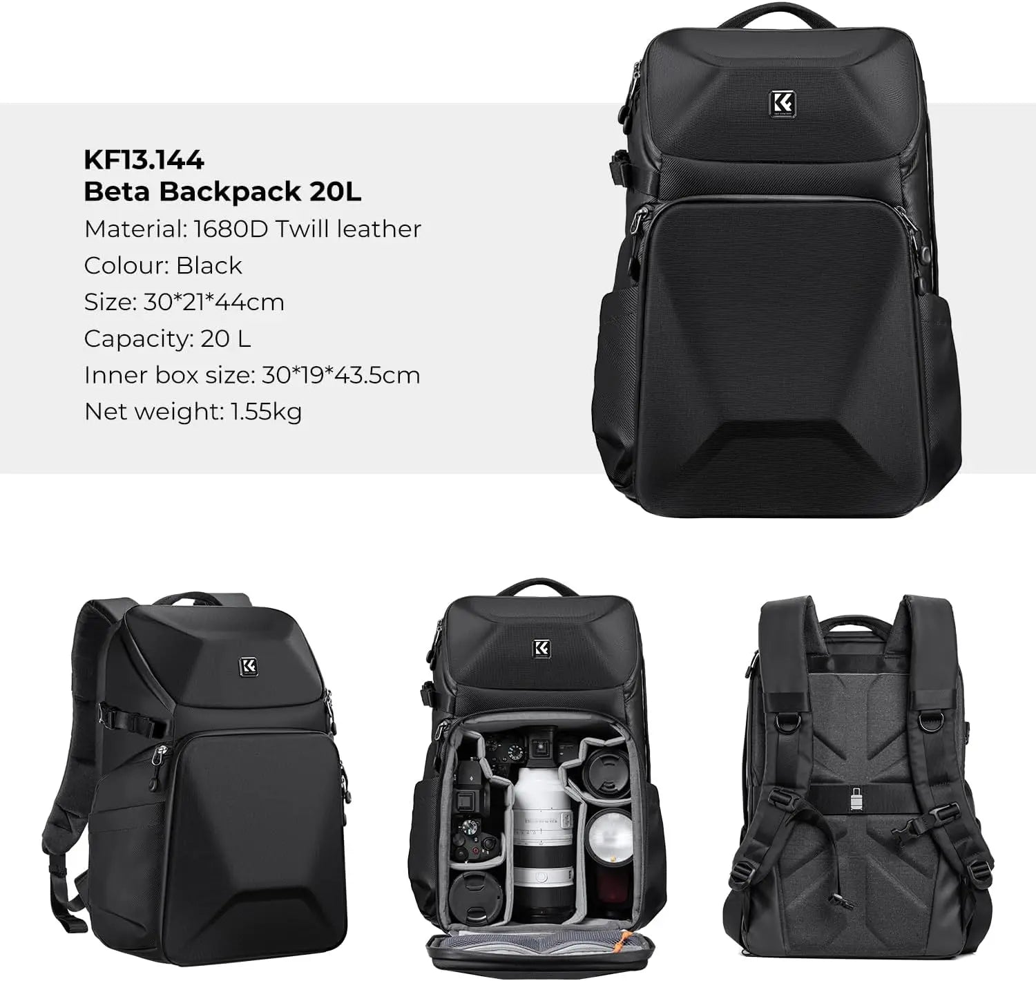 K and F Concept 20L Hard Shell Camera Backpack with Laptop Compartment K&F