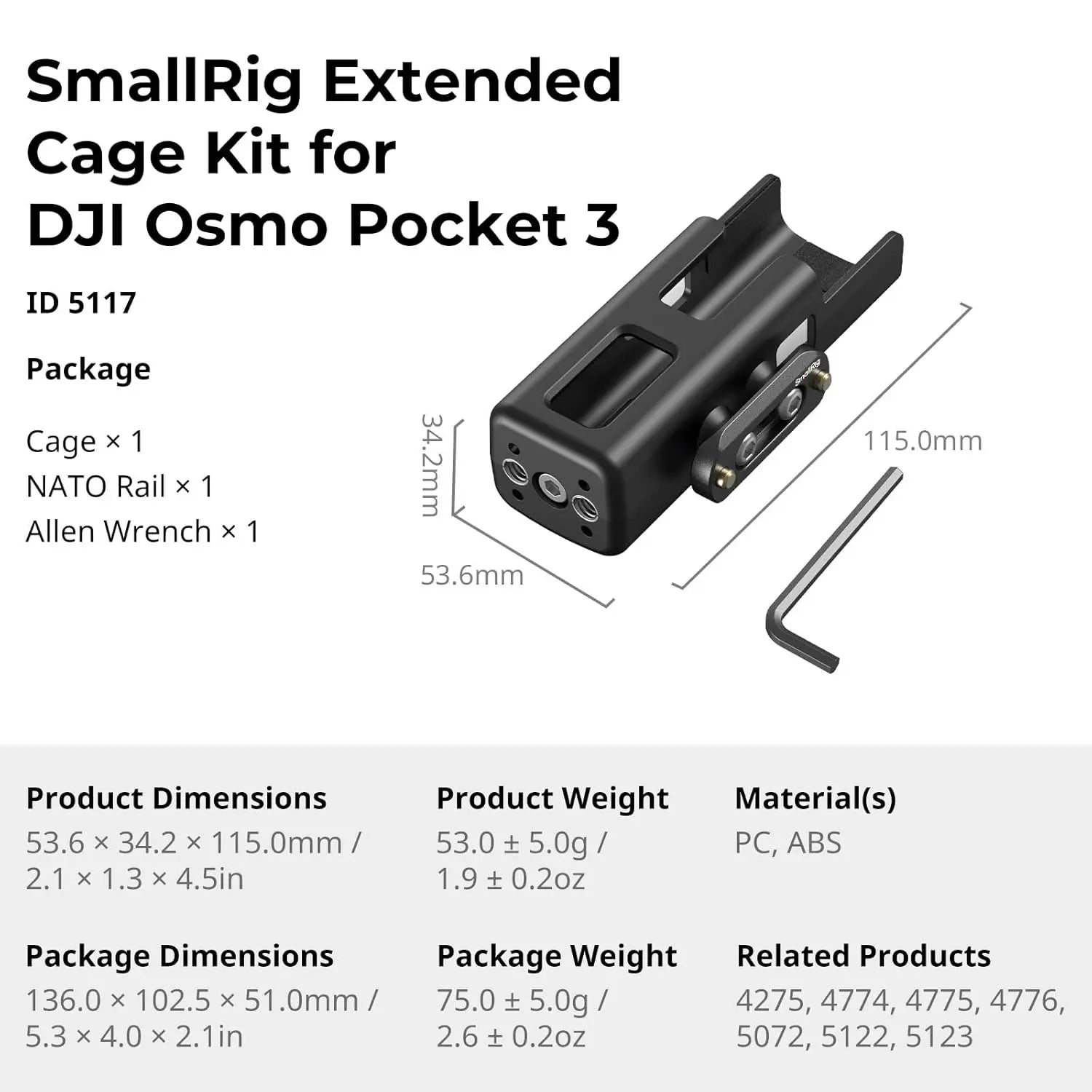 SmallRig Extended Cage Kit for DJI Osmo Pocket 3 5117 SMALLRIG