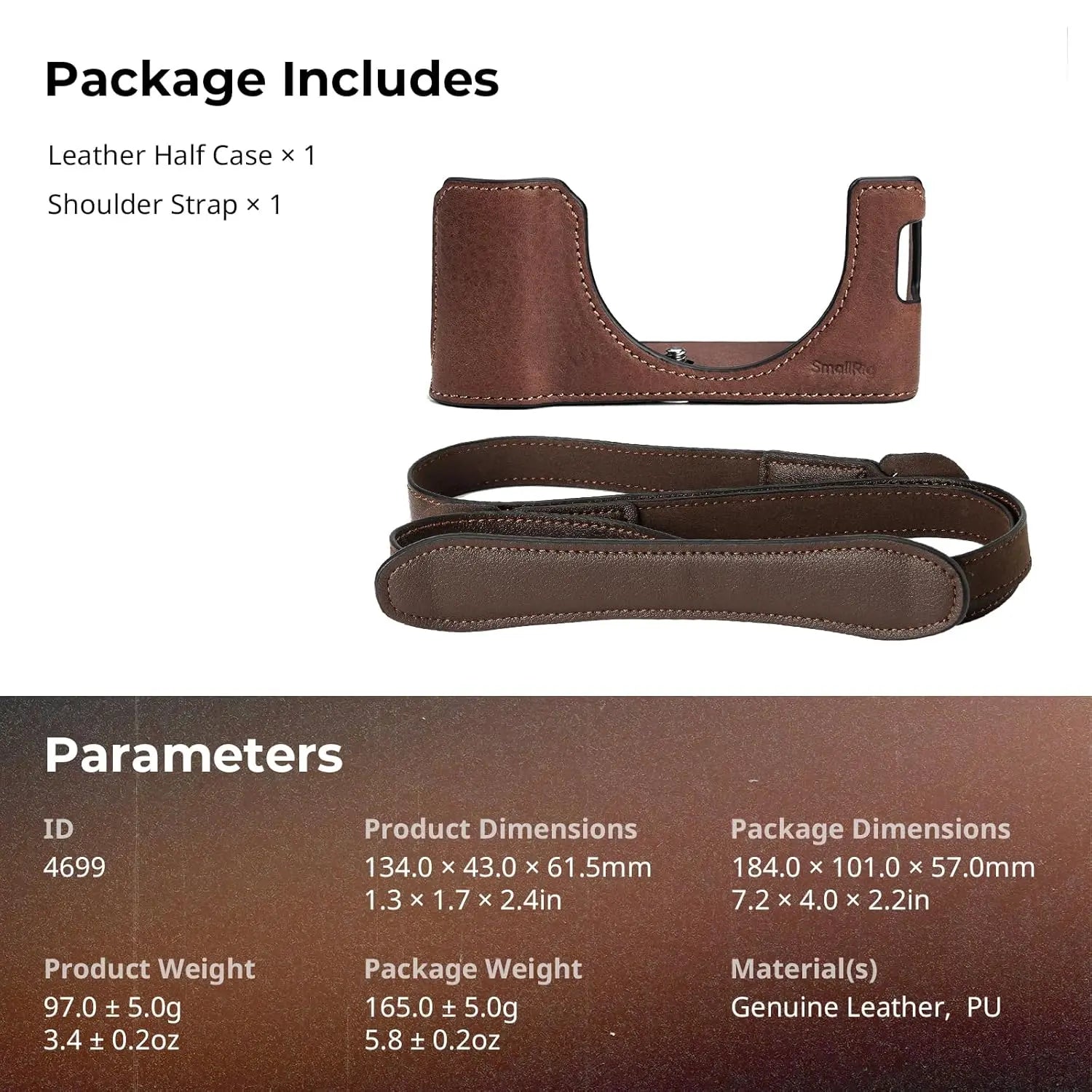 SmallRig Brown Leather Half Case Kit with Shoulder Strap 4699 SMALLRIG