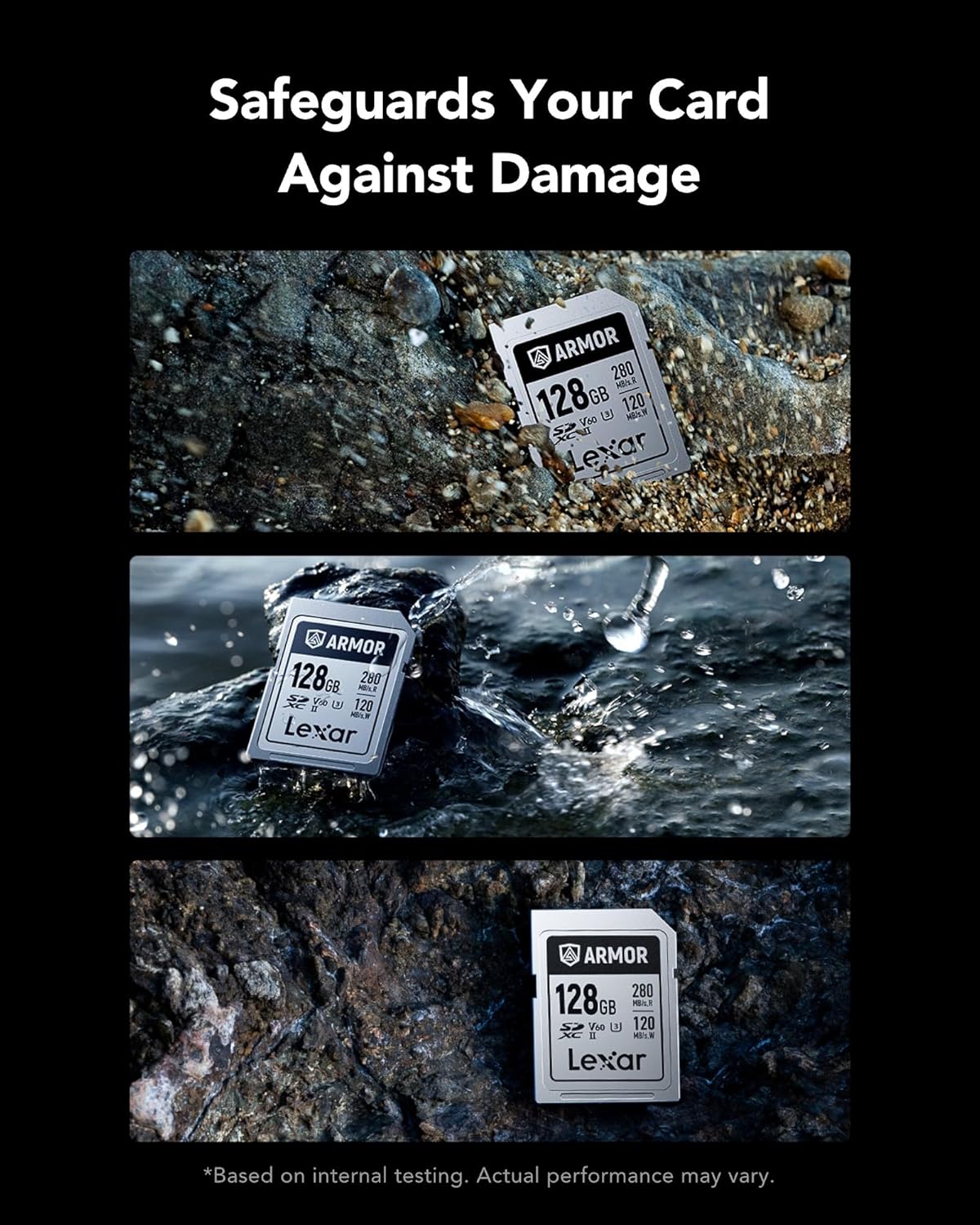 Lexar Armor Silver PRO 128GB UHS-II SDXC Memory Card, Stainless Steel Build, High-Speed Performance for 6K Video