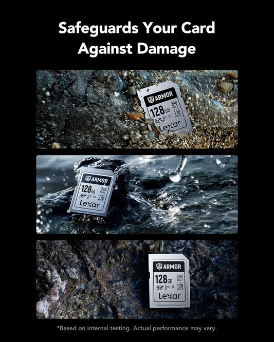 Lexar Armor Silver PRO 128GB UHS-II SDXC Memory Card, Stainless Steel Build, High-Speed Performance for 6K Video