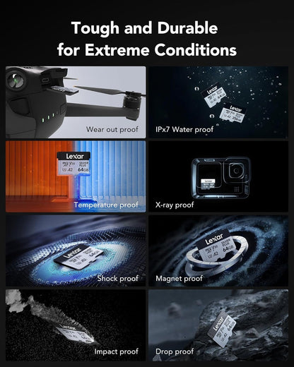 Lexar Silver Plus 64GB microSDXC Memory Card, High-Speed Performance for Full HD & 4K Recording