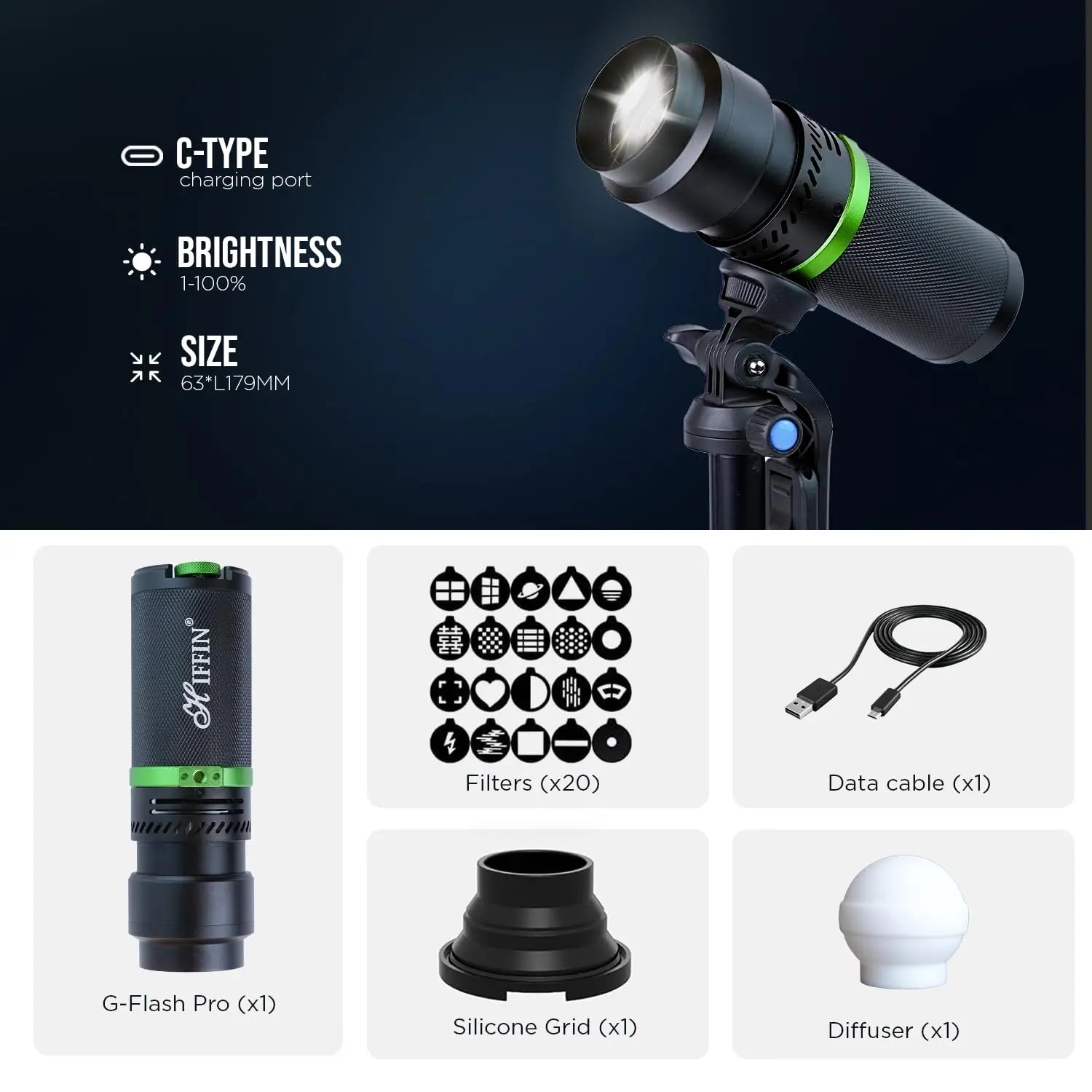 HIFFIN G Flash PRO RGB Photography Flashlight Portable Video Light 30W LED HIFFIN
