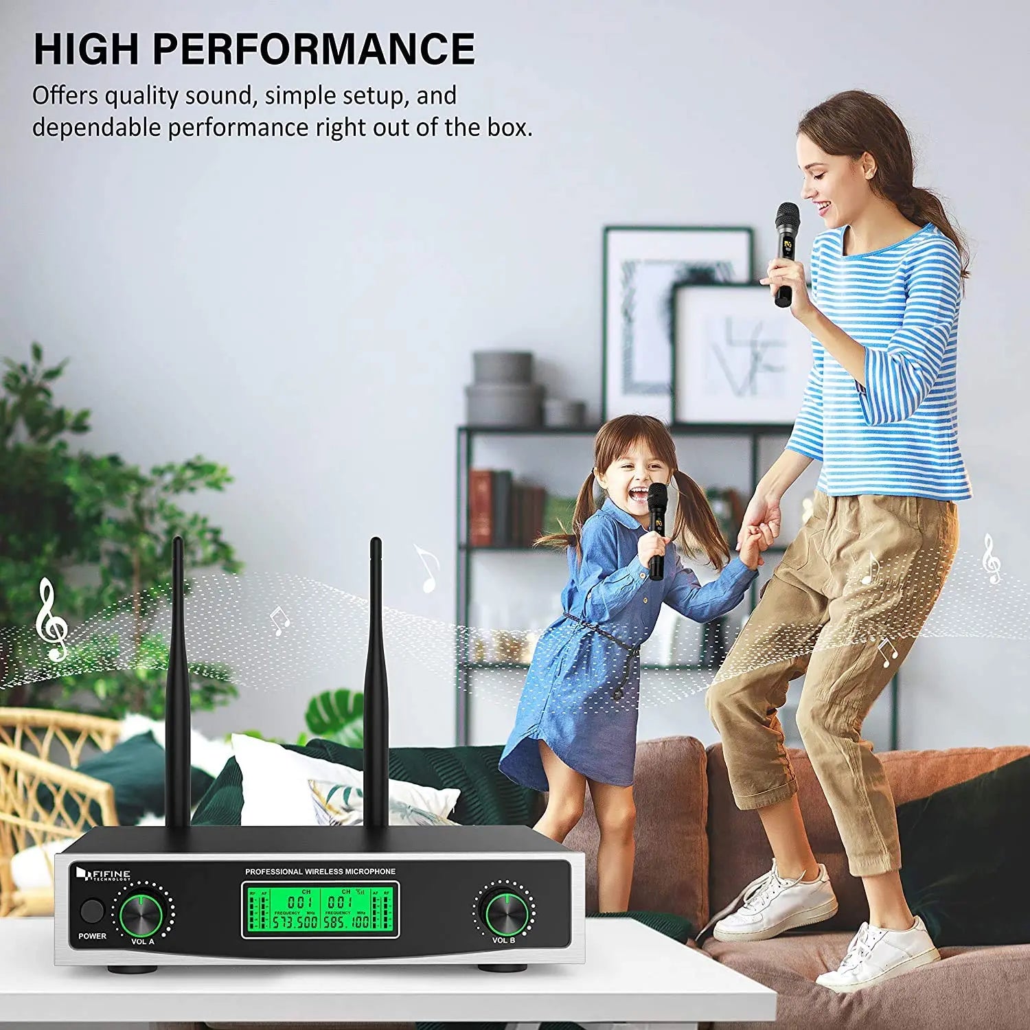 FIFINE K040 Dual Wireless Handheld Microphone System | UHF Cordless Dynamic Microphones with Dual-Channel Receiver