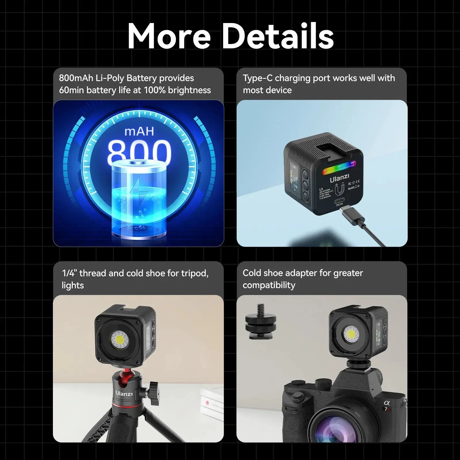 Ulanzi L3 RGB LED Waterproof Video Light Mini Magnetic Cube 2700K 7000K Ulanzi
