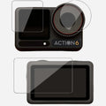 Action camera with screen protectors on a white background