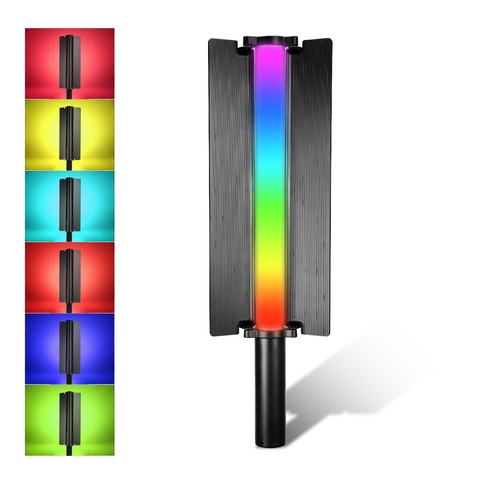 Colorful LED light bar with a black frame on a white background