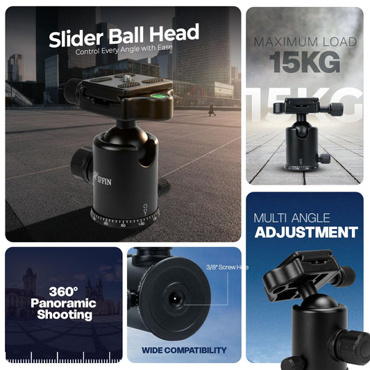HIFFIN 360 Metal Ball Head with Quick Release Plate