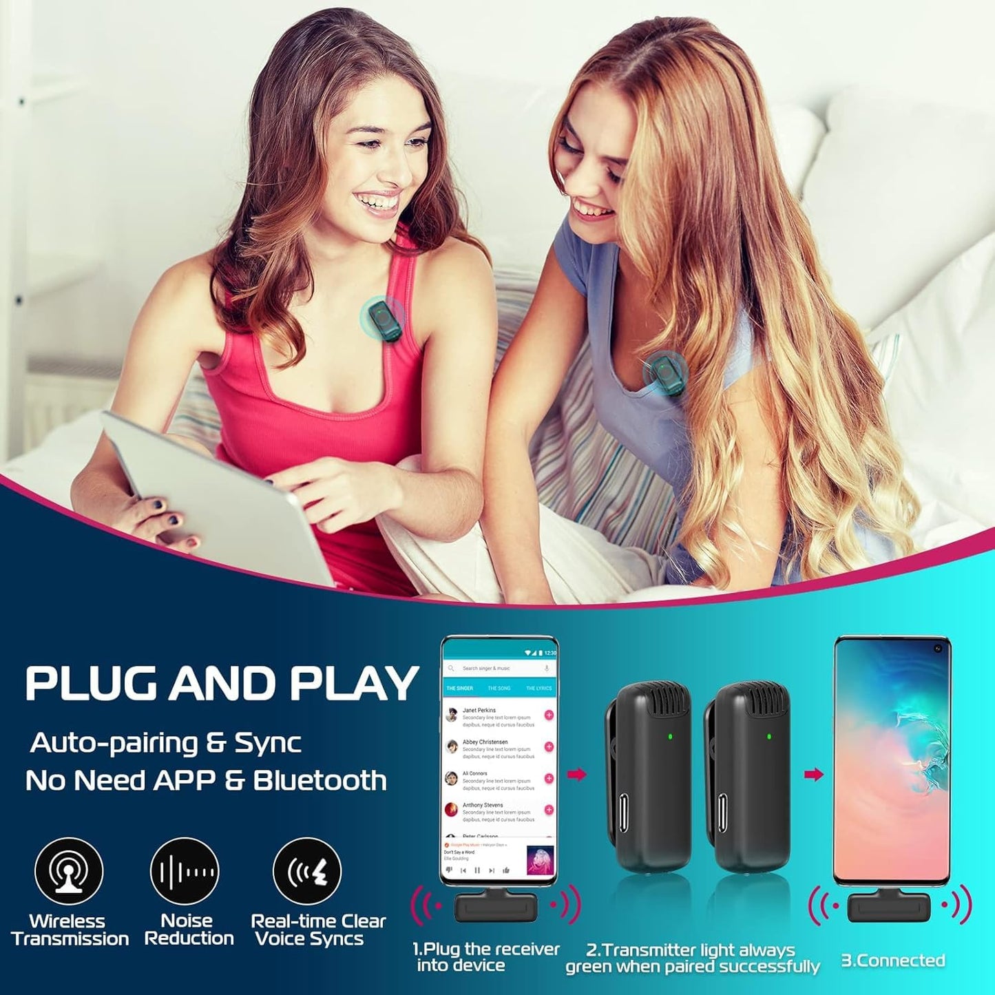 Hiffin x Ulanzi J12 Wireless Lavalier Mic 2-in-1 USB-C & iPhone Microphone