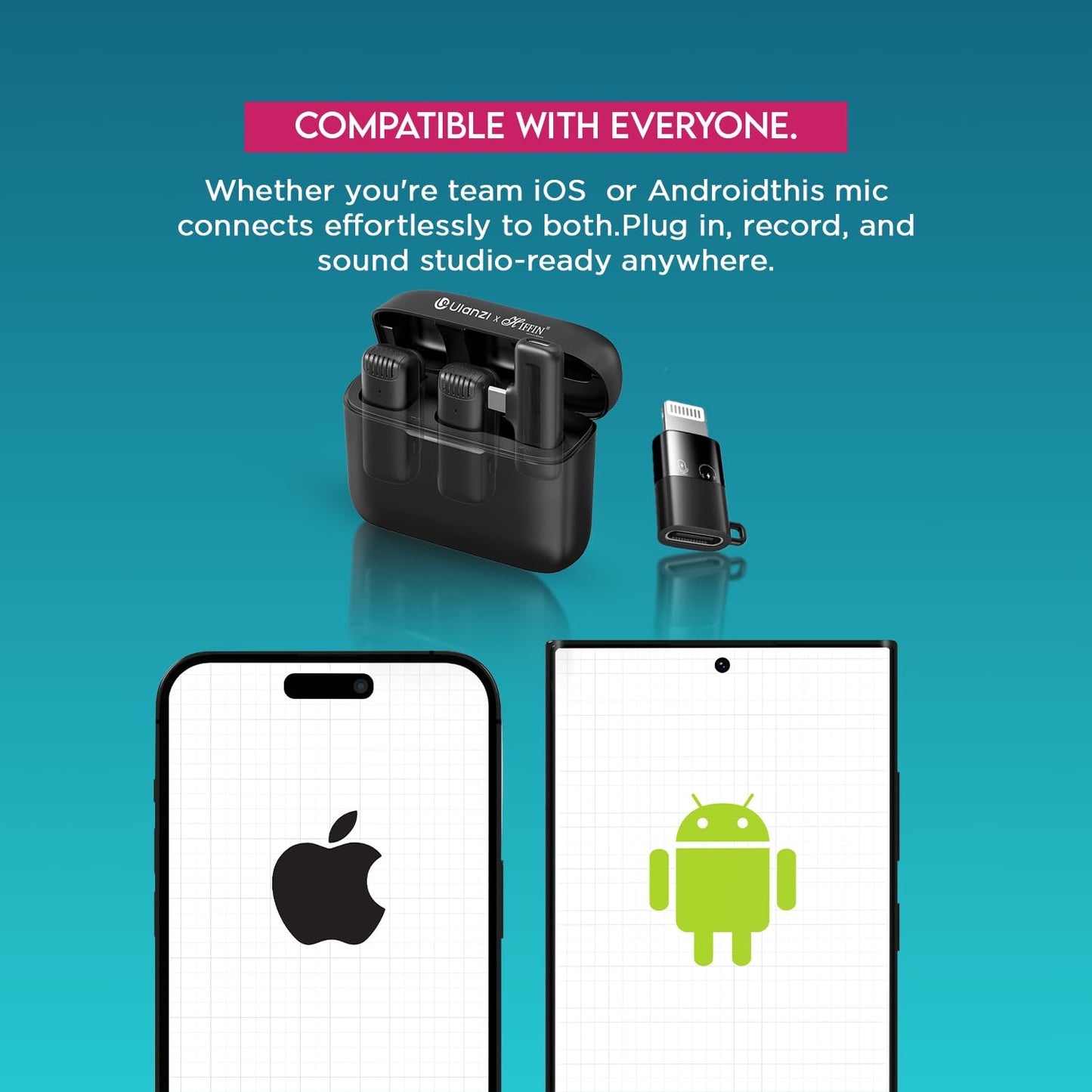 Hiffin x Ulanzi J12 Wireless Lavalier Mic 2-in-1 USB-C & iPhone Microphone