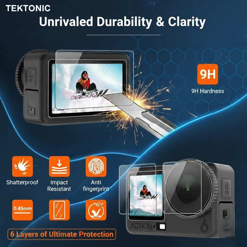 TEKTONIC Tempered Glass Screen Protector Compatible with DJI Osmo Action 6, 9H Hardness Royale Device