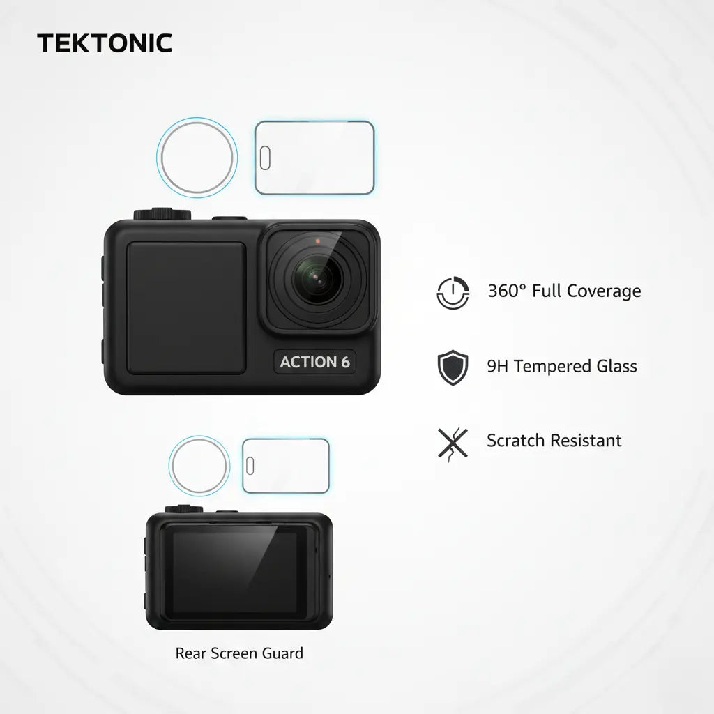 TEKTONIC Tempered Glass Screen Protector Compatible with DJI Osmo Action 6, 9H Hardness Royale Device