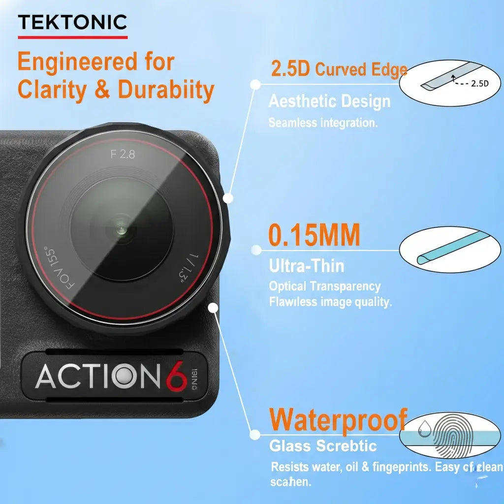 TEKTONIC Tempered Glass Screen Protector Compatible with DJI Osmo Action 6, 9H Hardness Royale Device