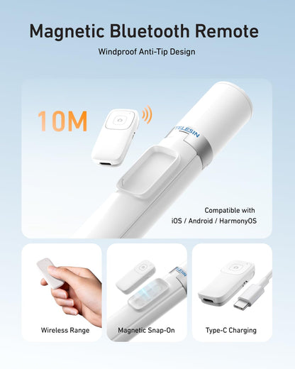 TELESIN 70 Gravity Auto-Open Phone Tripod Stand – Selfie Stick with Bluetooth Remote