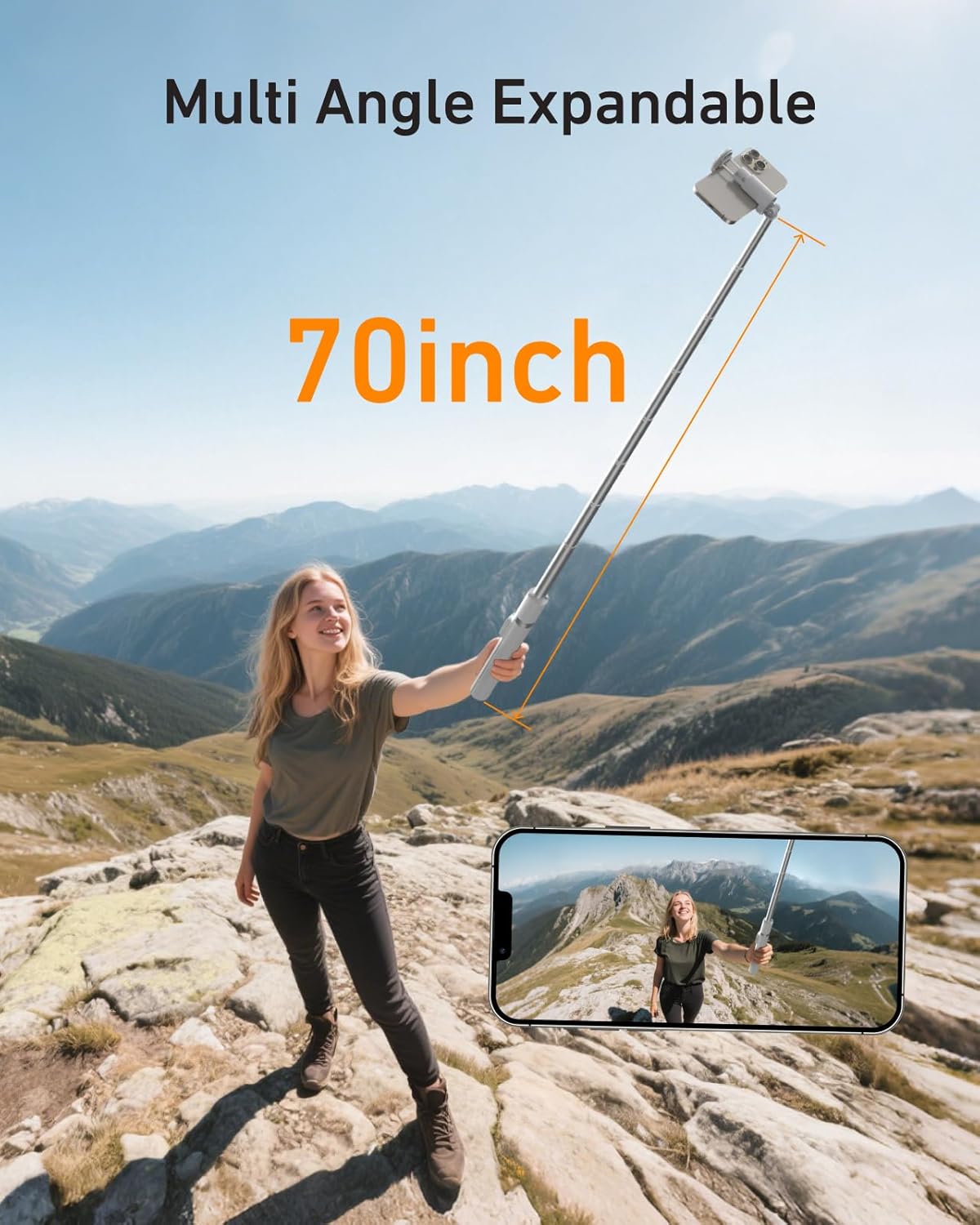 TELESIN 70 Gravity Auto-Open Phone Tripod Stand – Selfie Stick with Bluetooth Remote