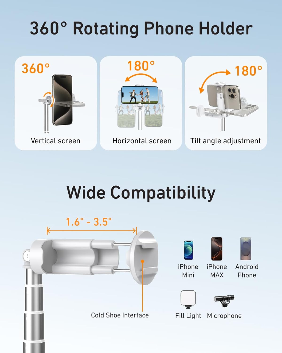 TELESIN 70 Gravity Auto-Open Phone Tripod Stand – Selfie Stick with Bluetooth Remote