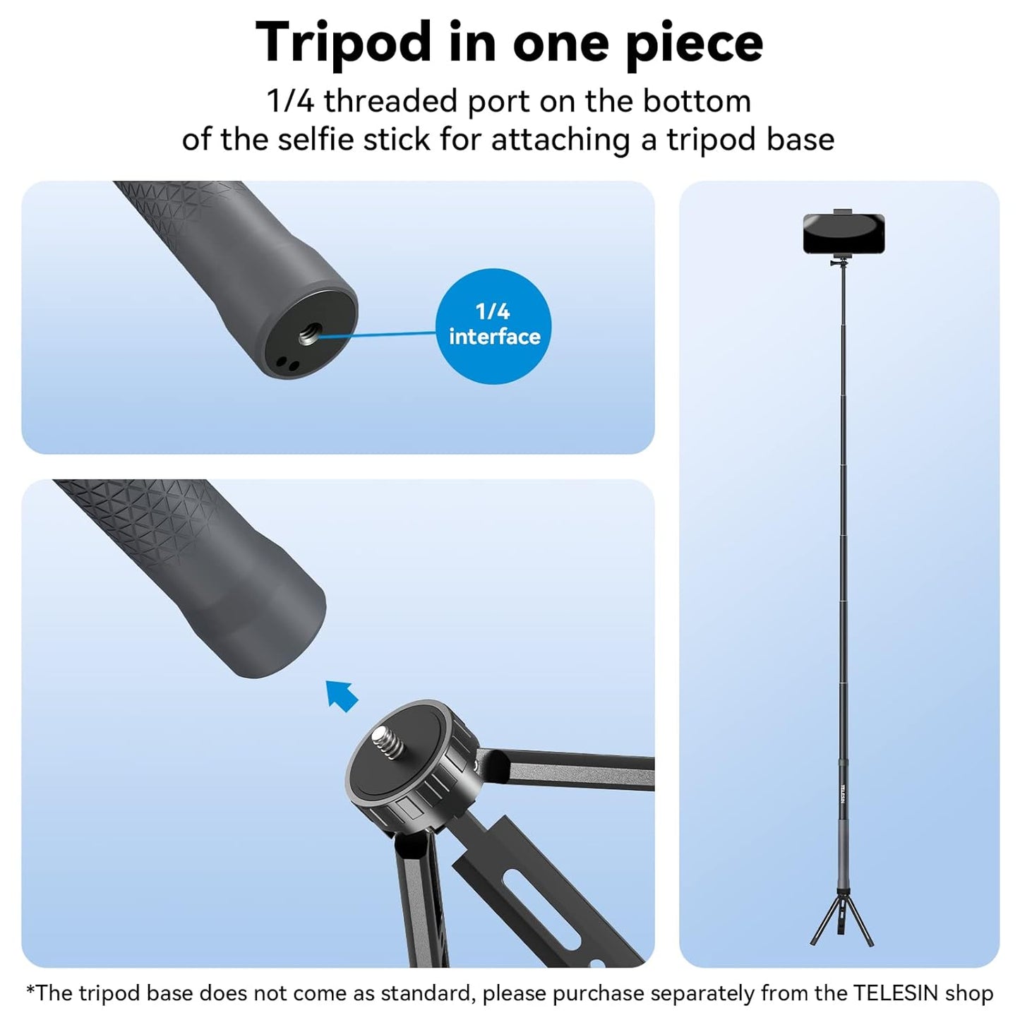 TELESIN G3 Carbon Fiber 3m Selfie Stick for Action Cameras