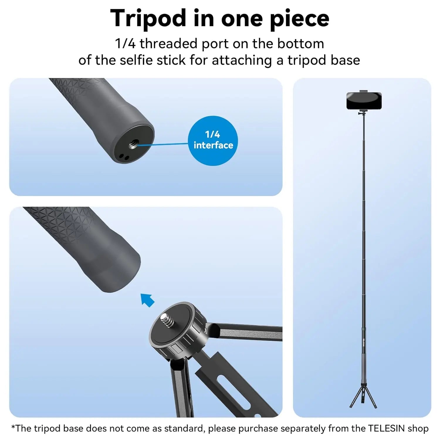 TELESIN G3 Carbon Fiber 3m Selfie Stick for Action Cameras TELESIN