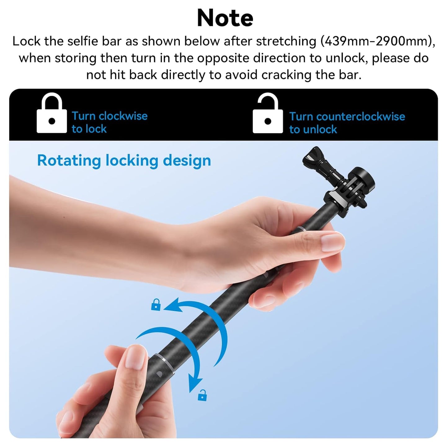 TELESIN G3 Carbon Fiber 3m Selfie Stick for Action Cameras