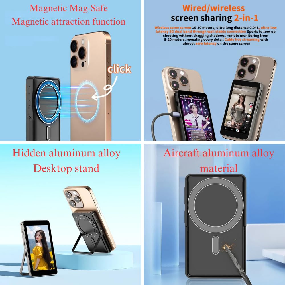 TEKTONIC TSM-40-BL 1080P HD Magnetic Selfie Monitor for Phone