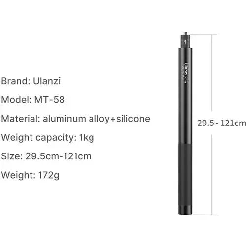 ULANZI MT-58 Extendable Selfie Stick 1/4" Thread Mount, 4ft Lightweight Handle Ulanzi
