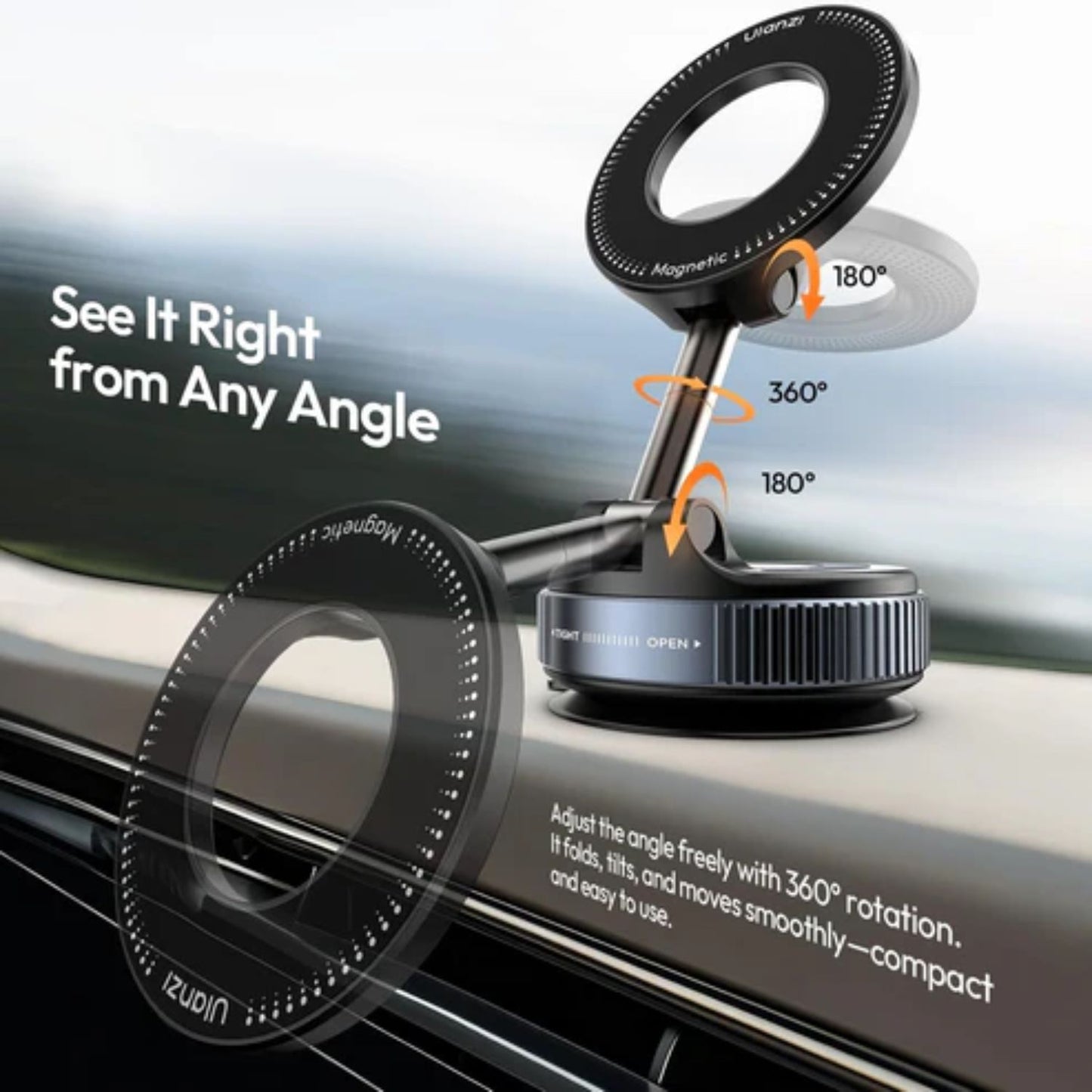 ULANZI SK-25 MagSafe Car Phone Holder Magnetic Suction Mount (Black)