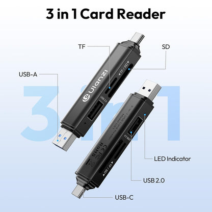 ULANZI CRI1 3-in-1 USB 3.1 Card Reader SD/TF, Dual USB-C/A, 170MB/s