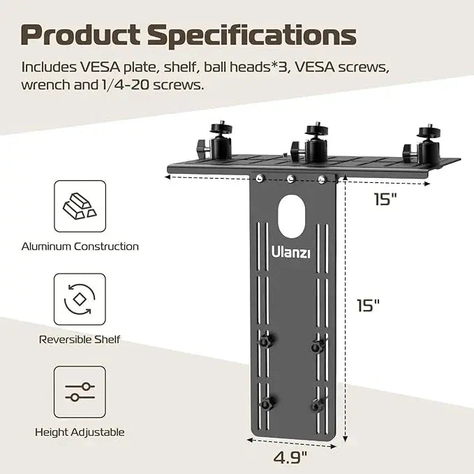 Ulanzi LS16 DSLR Monitor Top Shelf Clamp for VESA Arm & Desk Mounts Ulanzi