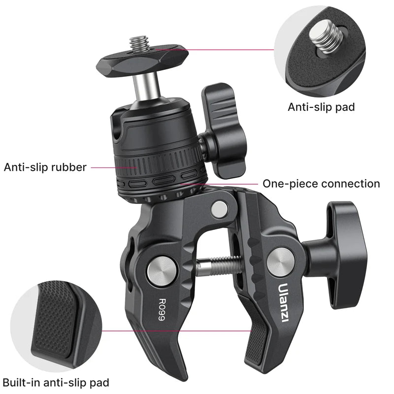 Ulanzi R099 Clamp Mount with 360ÃƒÆ’Ã¢â‚¬Å¡Ãƒâ€šÃ‚Â° Mini Ball Head