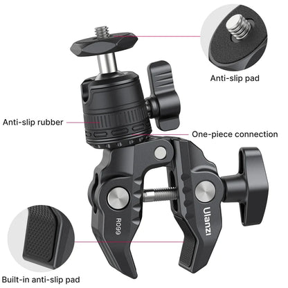 Ulanzi R099 Clamp Mount with 360ÃƒÆ’Ã¢â‚¬Å¡Ãƒâ€šÃ‚Â° Mini Ball Head