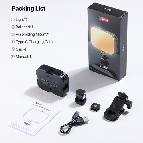 Ulanzi VL100X Clip LED Selfie Light Bi-Color Portable Panel (2500 6500K)