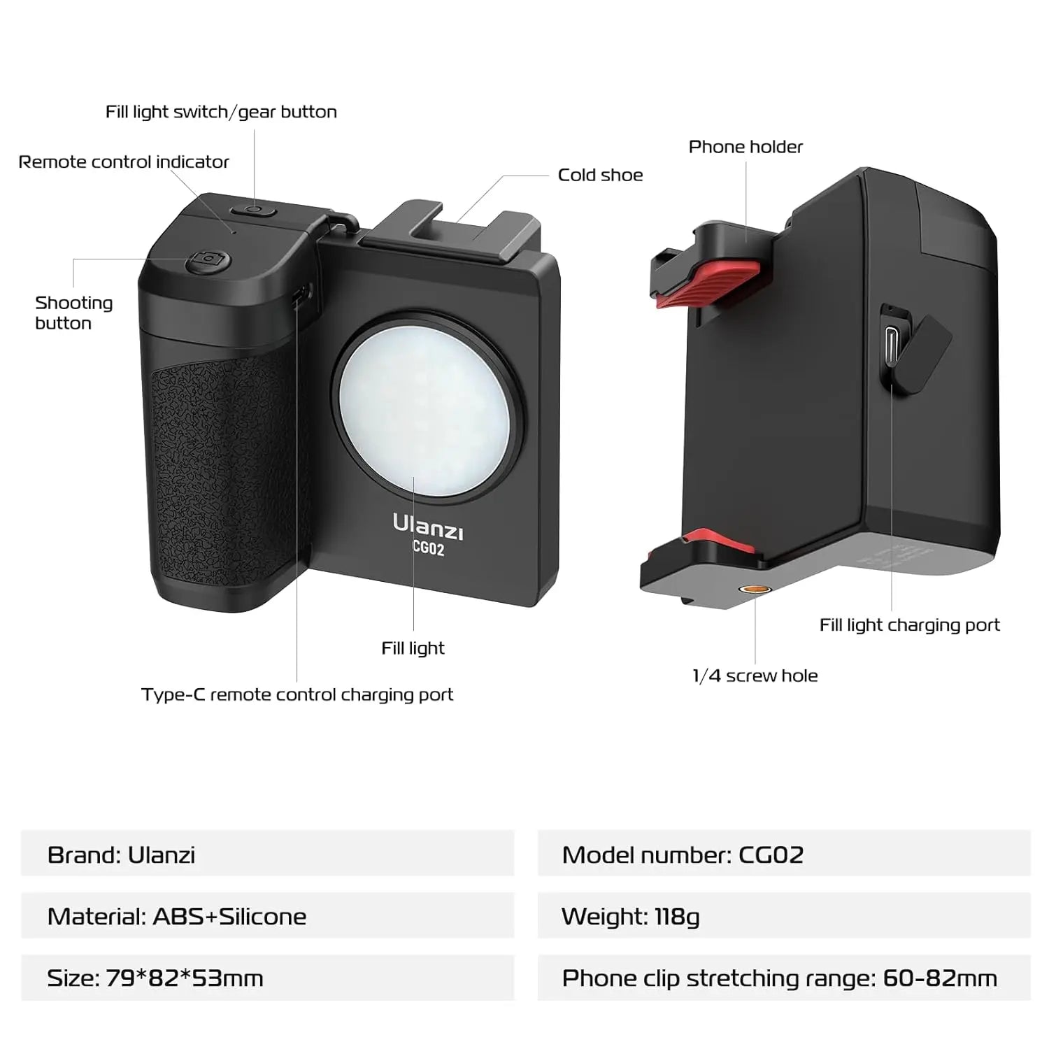 Ulanzi CG02 Smartphone Camera Grip with Bluetooth & Light Ulanzi