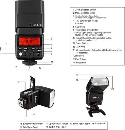 Godox TT350 Mini Thinklite TTL Flash (Black)